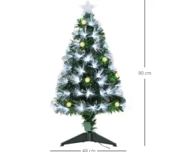 HOMCOM Sapin Et Accessoire^ Sapin De Noël Artificiel Lumineux Fibre Optique Led + 14 Ampoules + Support Pied 48 X 90H