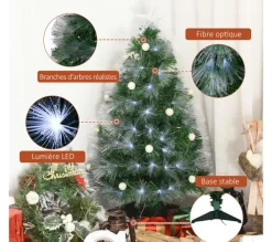 HOMCOM Sapin Et Accessoire^ Sapin De Noël Artificiel Lumineux Fibre Optique Led + 14 Ampoules + Support Pied 48 X 90H