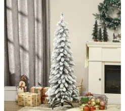 HOMCOM Sapin Et Accessoire^ Sapin De Noël Artificiel Aspect Enneige Pied Support Inclus