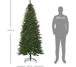 HOMCOM Sapin Et Accessoire^ Sapin De Noël Artificiel Décore H. 210 Cm 45 Baies Rouges