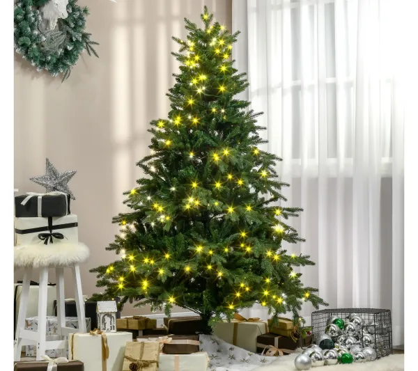 HOMCOM Sapin Et Accessoire^ Sapin De Noël Artificiel Lumineux Led X 320 Blanc Chaud H. 180H Cm Vert