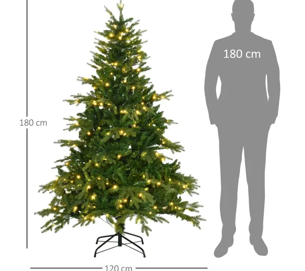 HOMCOM Sapin Et Accessoire^ Sapin De Noël Artificiel Lumineux Led X 320 Blanc Chaud H. 180H Cm Vert