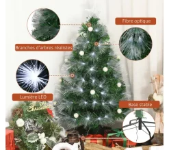 HOMCOM Sapin Et Accessoire^ Sapin De Noël Artificiel Lumineux Led + 20 Ampoules + Support Pied 63 X 120H Cm 130 Branches