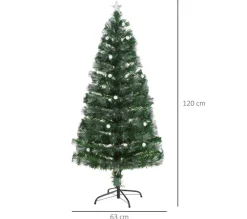 HOMCOM Sapin Et Accessoire^ Sapin De Noël Artificiel Lumineux Led + 20 Ampoules + Support Pied 63 X 120H Cm 130 Branches