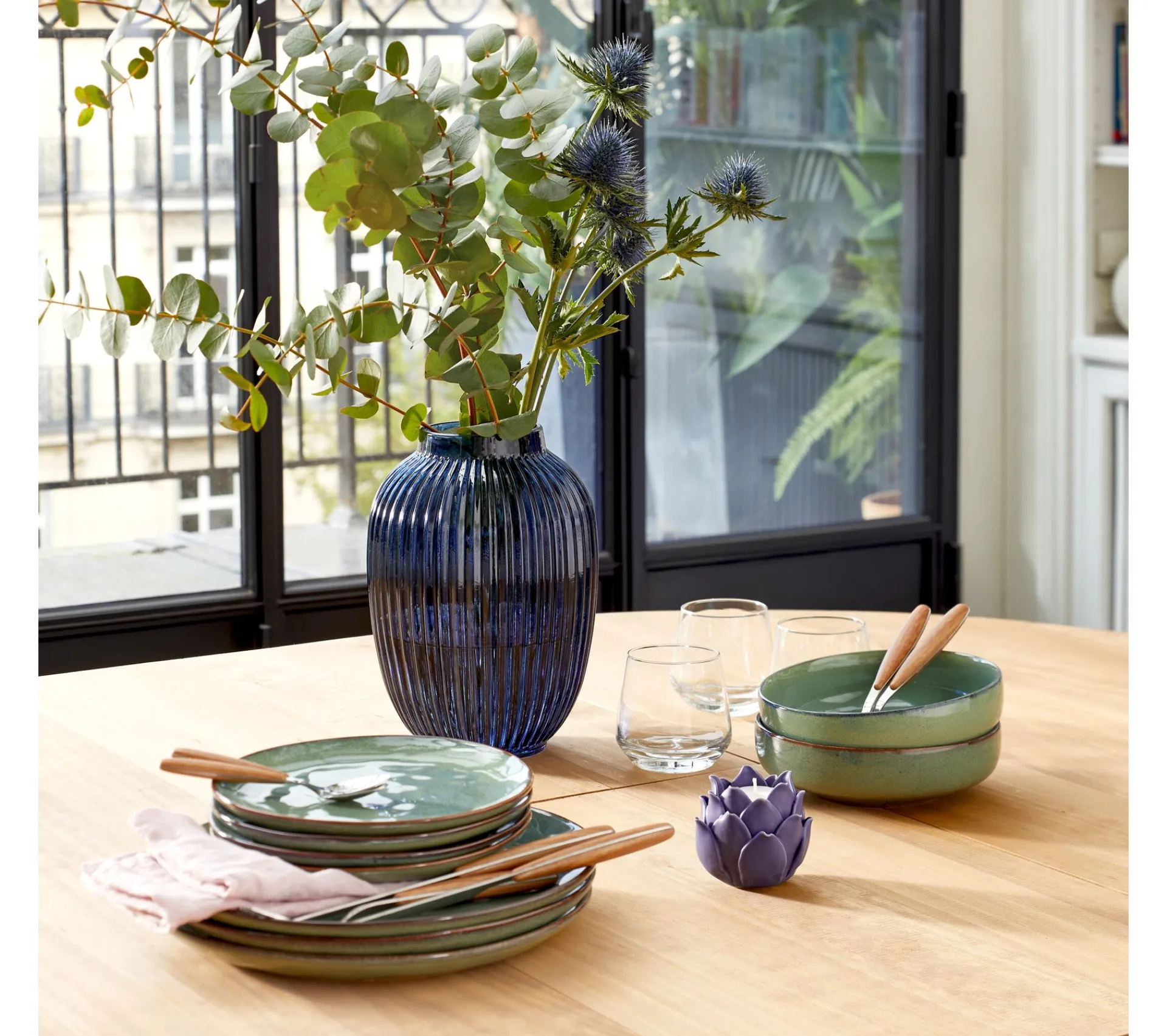 Hot LINEA NATURA Bougeoir Lotus H. 6 Cm Ulila Bleu