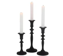 Flash Sale * Lot De 3 Bougeoirs Design "Croka" 23Cm Noir