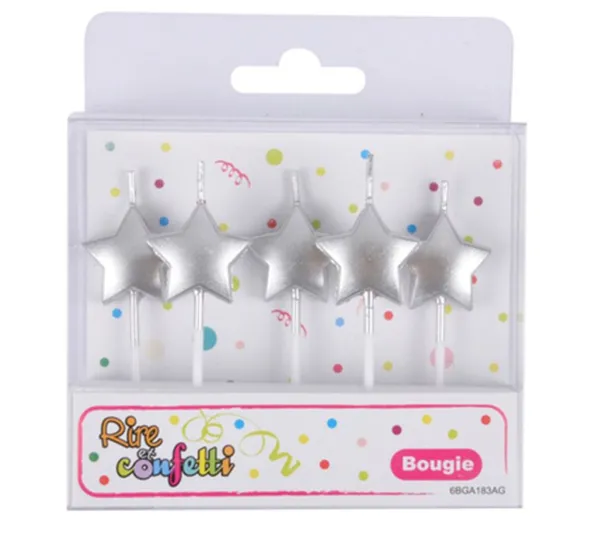 * Anniversaire Et Autres Fêtes^Lot De 5 Bougies 3D "Etoile" 7Cm Argent