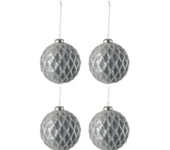 * Guirlande Et Boule De Sapin^Lot De 4 Boules De Noël "Carreau" 10Cm Gris