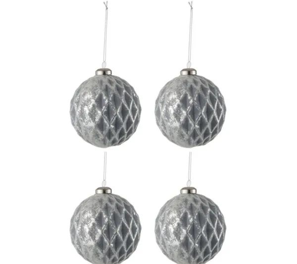 * Guirlande Et Boule De Sapin^Lot De 4 Boules De Noël "Carreau" 10Cm Gris