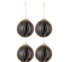 * Guirlande Et Boule De Sapin^Lot De 4 Boules De Noël "Cordes" 10Cm Noir Et Or