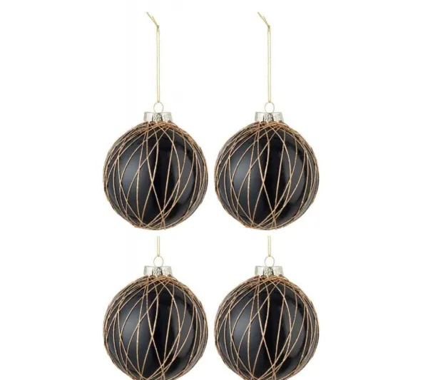 * Guirlande Et Boule De Sapin^Lot De 4 Boules De Noël "Cordes" 10Cm Noir Et Or