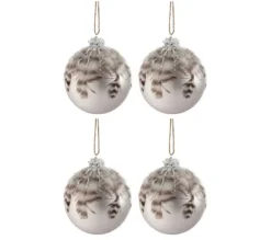 * Guirlande Et Boule De Sapin^Lot De 4 Boules De Noël Design "Plumes" 10Cm Gris