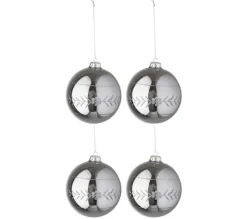 * Guirlande Et Boule De Sapin^Lot De 4 Boules De Noël Design "Entaille" 24Cm Gris