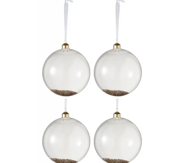 * Guirlande Et Boule De Sapin^Lot De 4 Boules De Noël En Verre "Paillettes Or" 12Cm Transparent