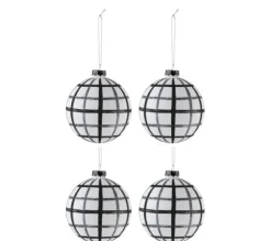 * Guirlande Et Boule De Sapin^Lot De 4 Boules De Noël En Verre "Quadrille" 10Cm Blanc