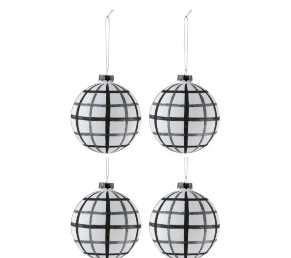 * Guirlande Et Boule De Sapin^Lot De 4 Boules De Noël En Verre "Quadrille" 10Cm Blanc