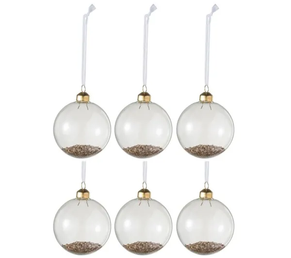 * Guirlande Et Boule De Sapin^Lot De 6 Boules De Noël En Verre "Paillettes Or" 8Cm Transparent