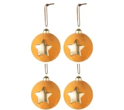 * Guirlande Et Boule De Sapin^Lot De 4 Boules De Noël En Velours "Etoile" 10Cm Or