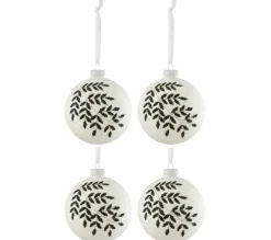 * Guirlande Et Boule De Sapin^Lot De 4 Boules De Noël "Feuilles Paillettes" 10Cm Blanc