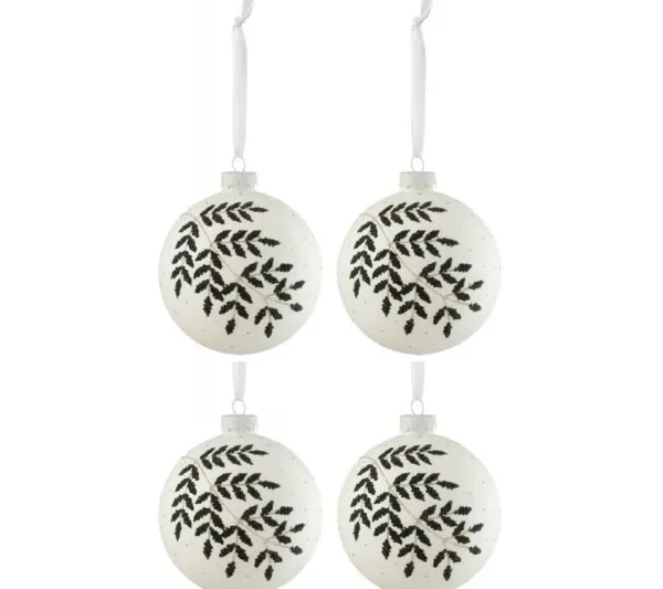 * Guirlande Et Boule De Sapin^Lot De 4 Boules De Noël "Feuilles Paillettes" 10Cm Blanc