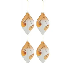 * Guirlande Et Boule De Sapin^Lot De 4 Boules De Noël "Feuilles Sechees" 16Cm Ocre