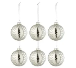 * Guirlande Et Boule De Sapin^Lot De 6 Boules De Noël "Feuilles Paillettes" 8Cm Argent