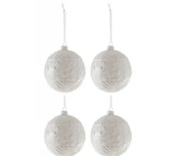 * Guirlande Et Boule De Sapin^Lot De 4 Boules De Noël "Feuille" 10Cm Blanc