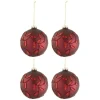 * Guirlande Et Boule De Sapin^Lot De 4 Boules De Noël "Feuilles" 10Cm Rouge Mat