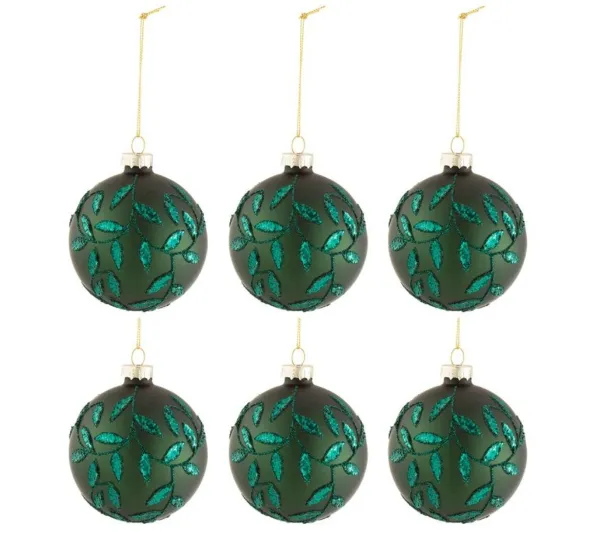 * Guirlande Et Boule De Sapin^Lot De 6 Boules De Noël "Feuilles" 8Cm Vert Mat