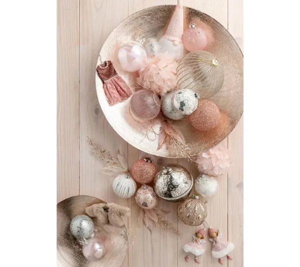 * Guirlande Et Boule De Sapin^Lot De 6 Boules De Noël "Fleurs" 8Cm Rose Clair