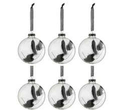 * Guirlande Et Boule De Sapin^Lot De 6 Boules De Noël "Fleurs Sechees" 8Cm Noir