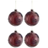 * Guirlande Et Boule De Sapin^Lot De 4 Boules De Noël "Flocons De Neige" 12Cm Rouge