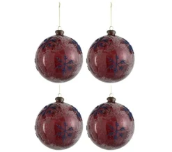 * Guirlande Et Boule De Sapin^Lot De 4 Boules De Noël "Flocons De Neige" 12Cm Rouge