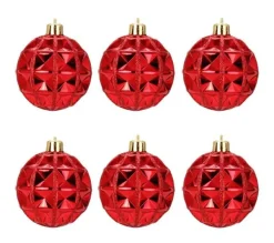 * Guirlande Et Boule De Sapin^Lot De 6 Boules De Noël Geometrique Rouge 7 Cm