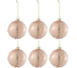 * Guirlande Et Boule De Sapin^Lot De 6 Boules De Noël "Givre Paillettes" 8Cm Rose Clair