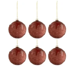 * Guirlande Et Boule De Sapin^Lot De 6 Boules De Noël "Givrees" 8Cm Bordeaux