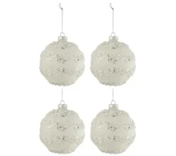 * Guirlande Et Boule De Sapin^Lot De 4 Boules De Noël "Lignes Paillettes" 10Cm Blanc