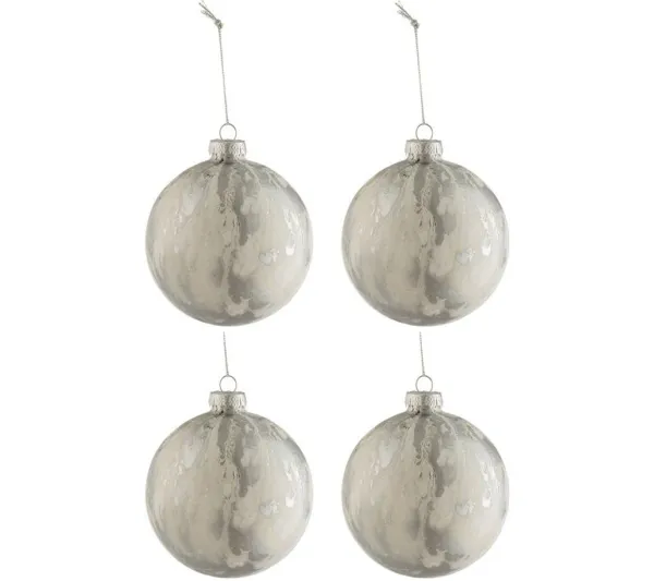 * Guirlande Et Boule De Sapin^Lot De 4 Boules De Noël "Marbre" 10Cm Blanc