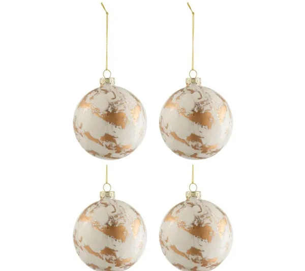 * Guirlande Et Boule De Sapin^Lot De 4 Boules De Noël "Marbre" 10Cm Blanc Et Or