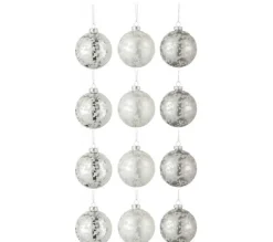* Guirlande Et Boule De Sapin^Lot De 12 Boules De Noël "Mat Givre" 8Cm Gris Et Blanc