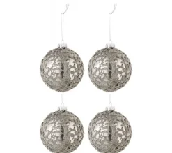 * Guirlande Et Boule De Sapin^Lot De 4 Boules De Noël "Mini Perles" 10Cm Gris