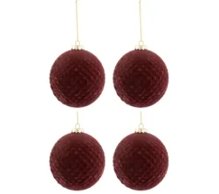 * Guirlande Et Boule De Sapin^Lot De 4 Boules De Noël "Motifs" 10Cm Bordeaux