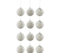 * Guirlande Et Boule De Sapin^Lot De 12 Boules De Noël "Ornement" 8Cm Argent