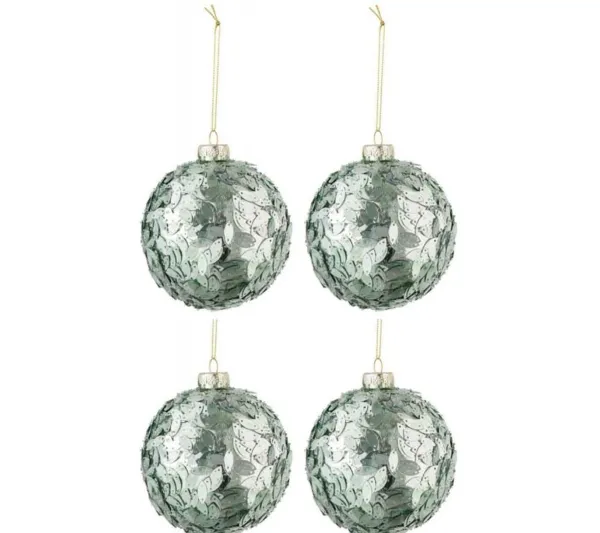 * Guirlande Et Boule De Sapin^Lot De 4 Boules De Noël "Paillettes" 10Cm Vert Menthe