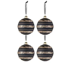 * Guirlande Et Boule De Sapin^Lot De 4 Boules De Noël "Paillettes" 24Cm Noir