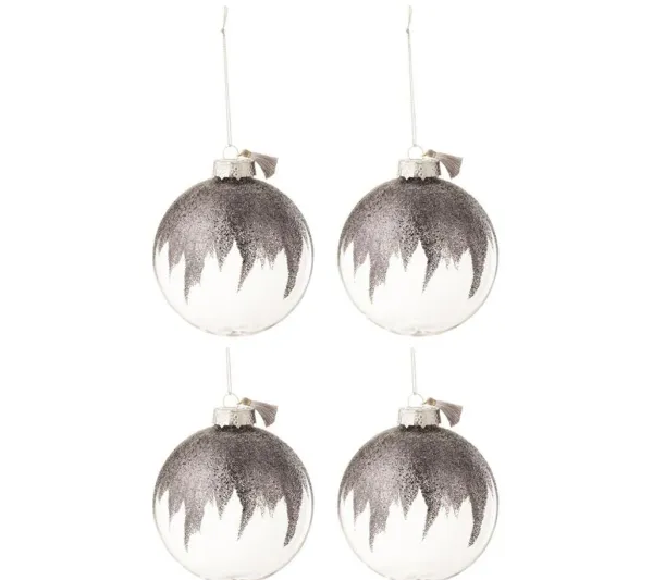 * Guirlande Et Boule De Sapin^Lot De 4 Boules De Noël "Paillettes" 12Cm Gris