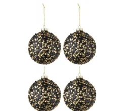 * Guirlande Et Boule De Sapin^Lot De 4 Boules De Noël "Paillettes" 10Cm Noir Et Or