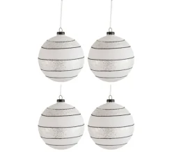* Guirlande Et Boule De Sapin^Lot De 4 Boules De Noël "Paillettes Lignes" 10Cm Blanc