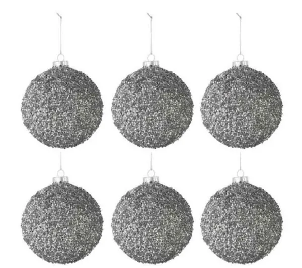 * Guirlande Et Boule De Sapin^Lot De 6 Boules De Noël "Paillettes" 8Cm Gris Fume