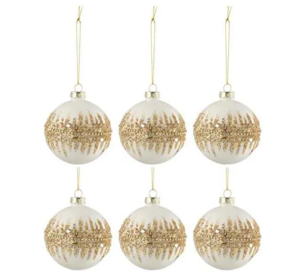 * Guirlande Et Boule De Sapin^Lot De 6 Boules De Noël "Paillettes Dorees" 8Cm Blanc